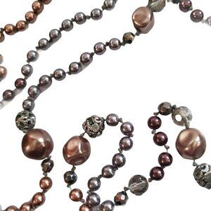 Pearl Bead Grey Silver Purple Long Necklace